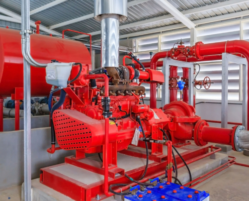 Industrial fire pump station for water sprinkler piping and fire alarm control system